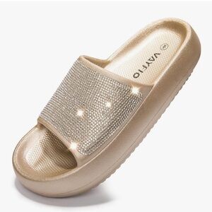 Gold Women's Slide Sandals. Size 9